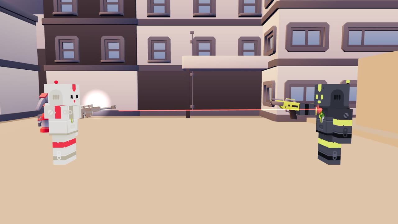 A raid in progress — a player firing on a plant guard.